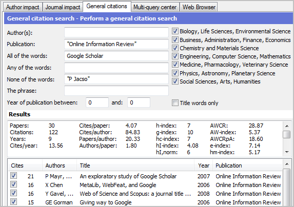 Advanced journal search